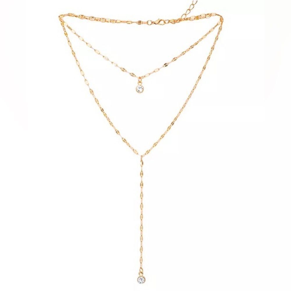Macy's Gold Tone Clear Cubic Zirconia Double Chain Necklace New